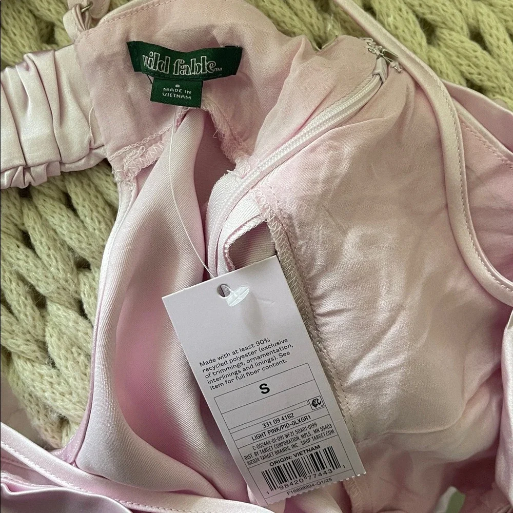 Wild Fable Pink Satin Slip Dress with Front Bow Small NWT‎